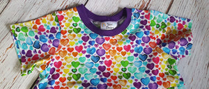 Rainbow Heart Dotty Dress-Purple Neckline