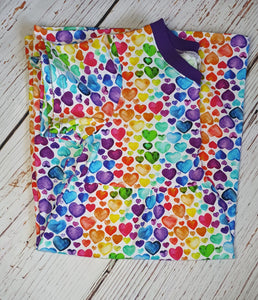 Rainbow Heart Dotty Dress-Purple Neckline