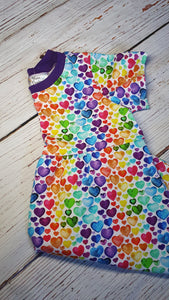 Rainbow Heart Dotty Dress-Purple Neckline