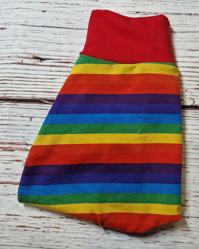 3-6m Rainbow Stripe Harems with red cuffs