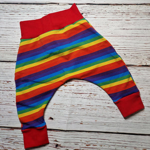 3-6m Rainbow Stripe Harems with red cuffs