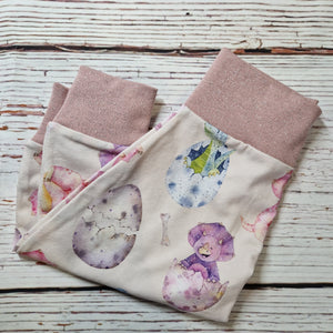 3-6m Pale pink Baby Dino Harems with sparkly pink cuffs